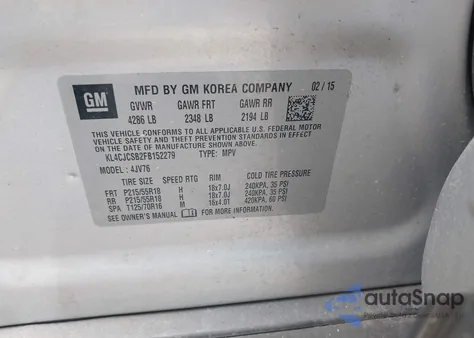 2015 Buick Encore Leather from USA, damaged, VIN KL4CJCSB2FB152279